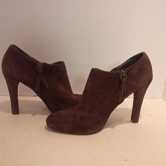 RALPH LAUREN LRL "Janae" Sz 8M Dark Brown Suede 4" High Heel Booties - Picture 5 of 12